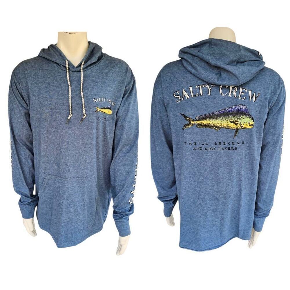 Salty Crew 2XL Hoodie Blue Long Sleeve Technical Tee Mahi Fish Logo Pullover